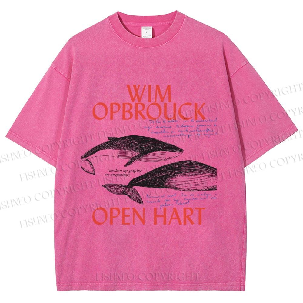 Unisex Whale Graffiti Printed Washed Tee