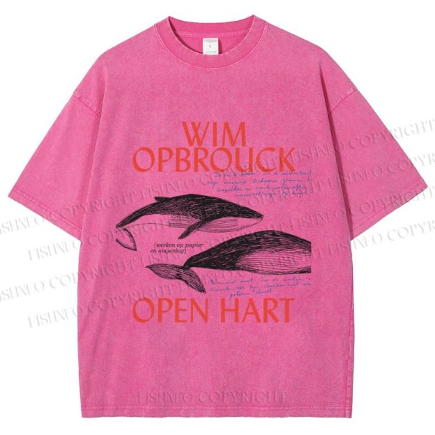 Unisex Whale Graffiti Printed Washed Tee