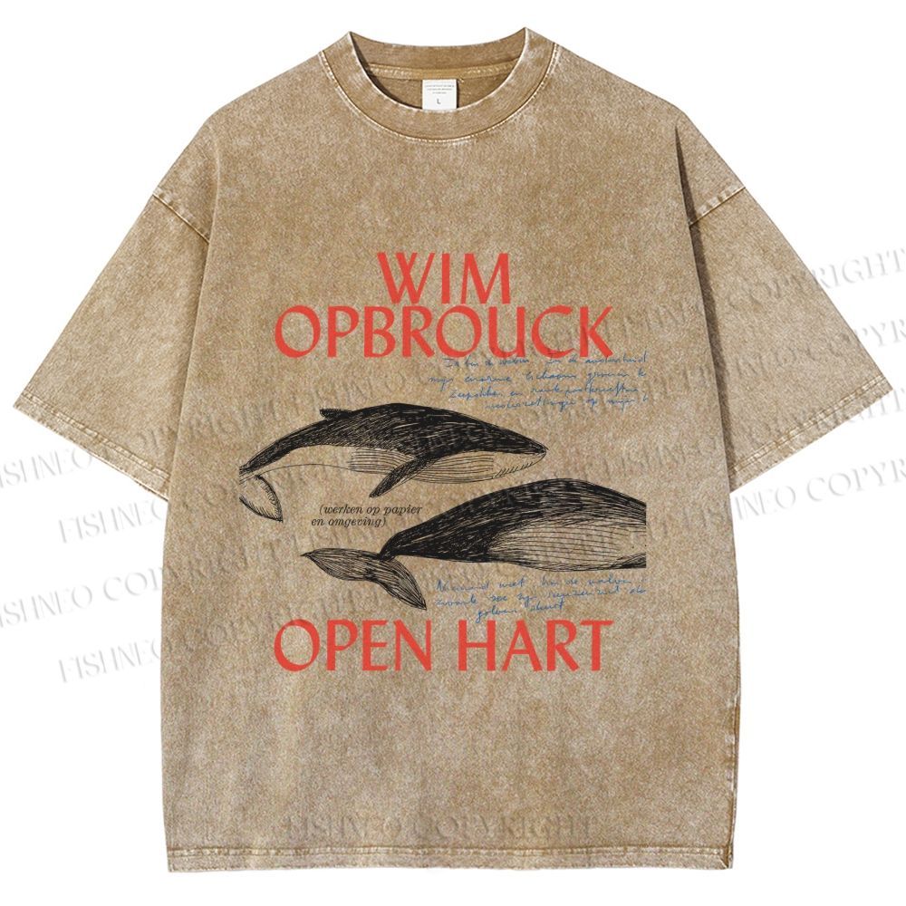 Unisex Whale Graffiti Printed Washed Tee