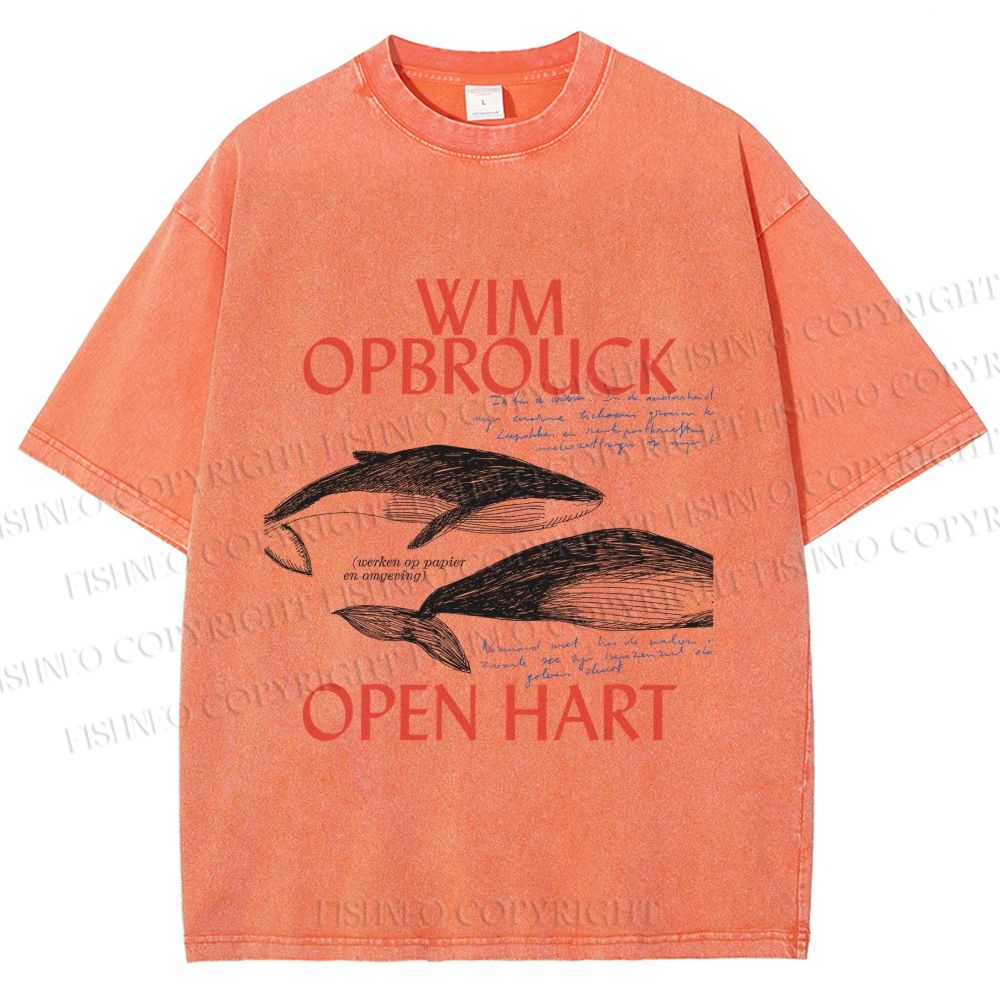 Unisex Whale Graffiti Printed Washed Tee