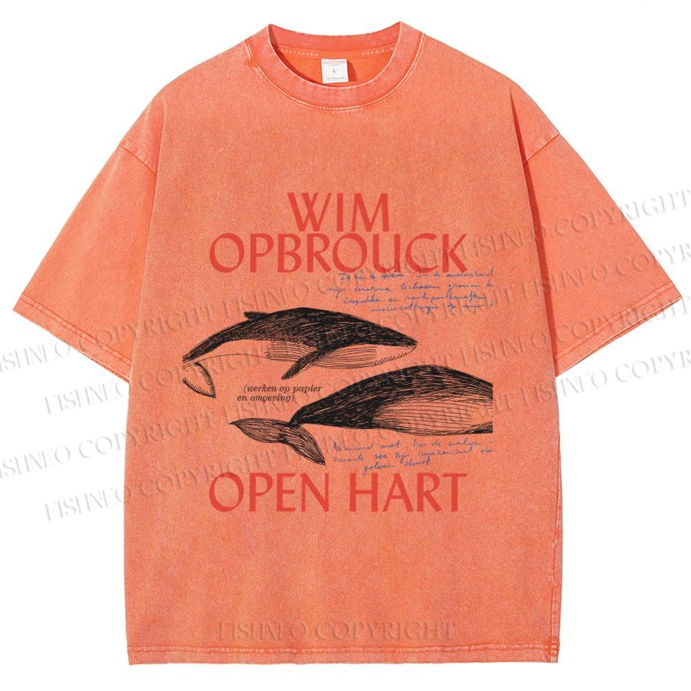 Unisex Whale Graffiti Printed Washed Tee