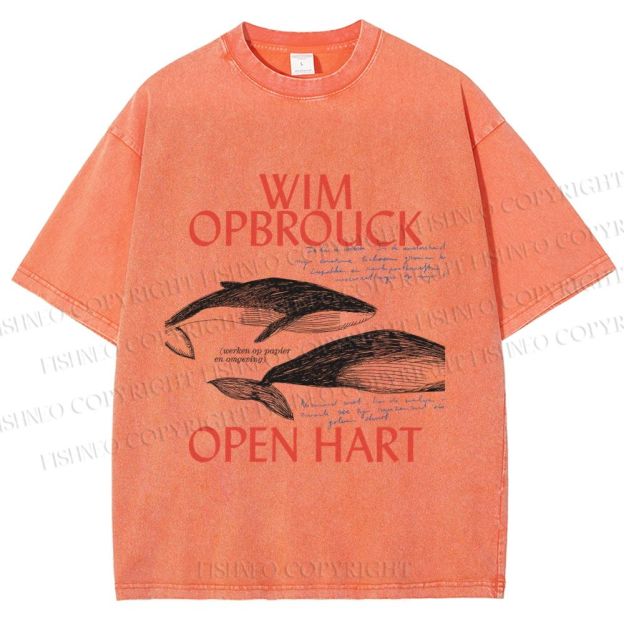 Unisex Whale Graffiti Printed Washed Tee