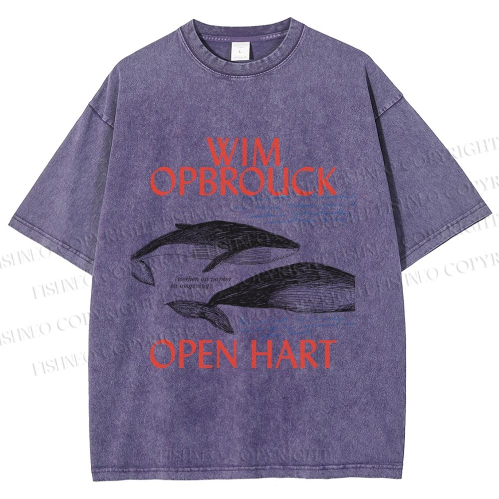 Unisex Whale Graffiti Printed Washed Tee