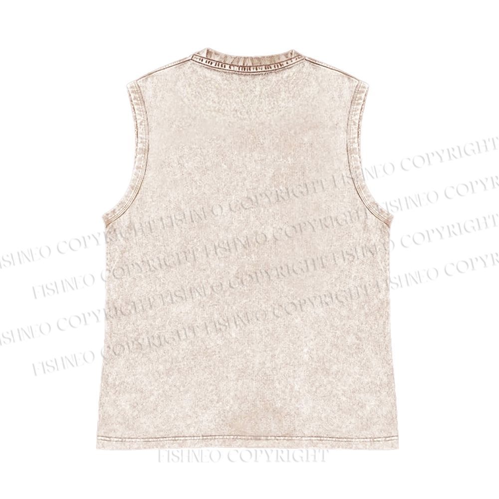 Unisex Japanese Fish Graffiti Printed Washed Tank Top