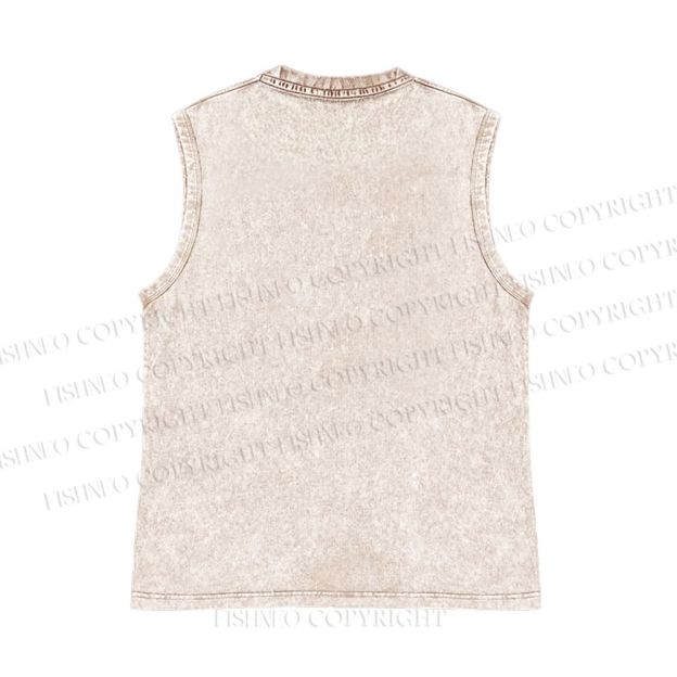 Unisex Japanese Fish Graffiti Printed Washed Tank Top