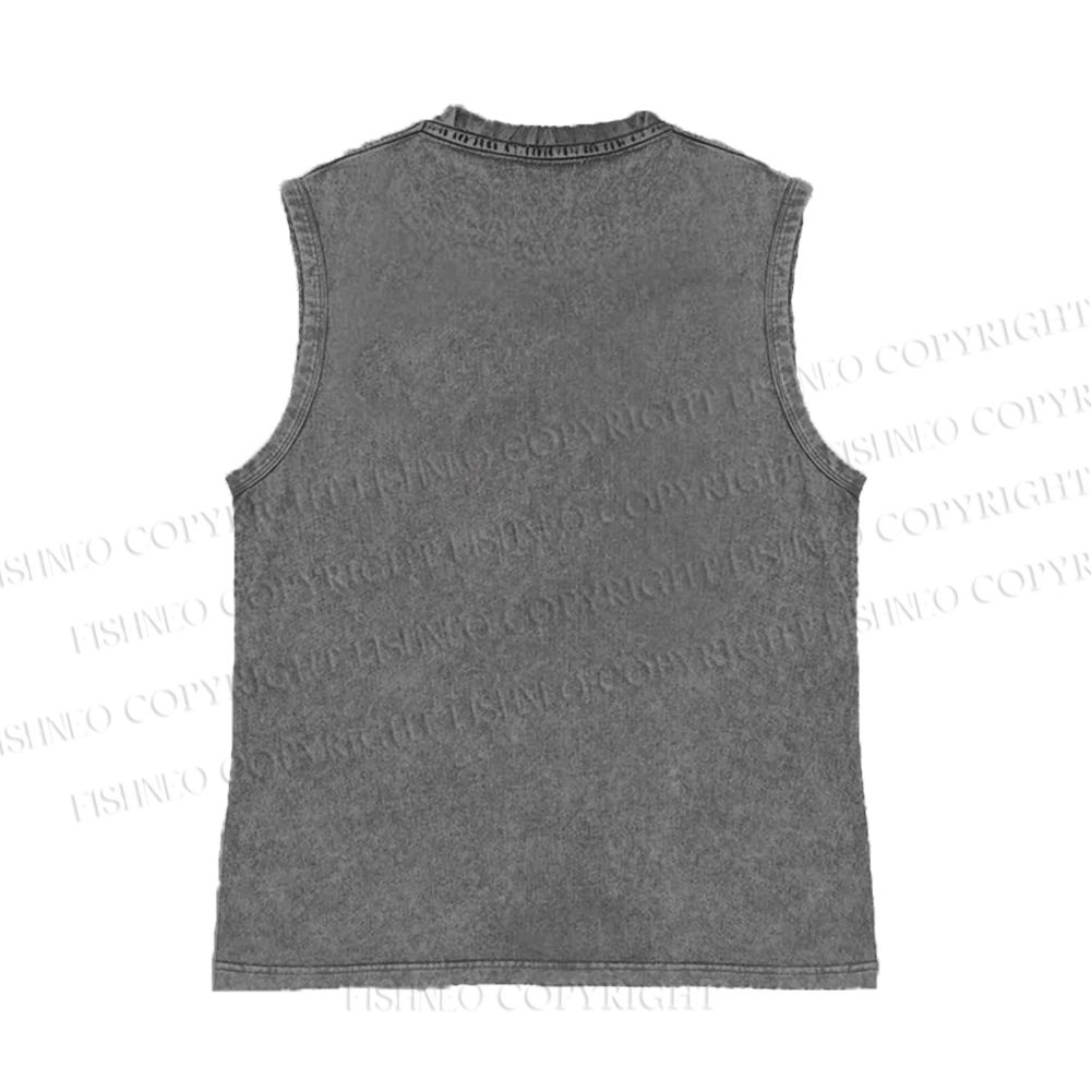 Unisex Japanese Fish Graffiti Printed Washed Tank Top