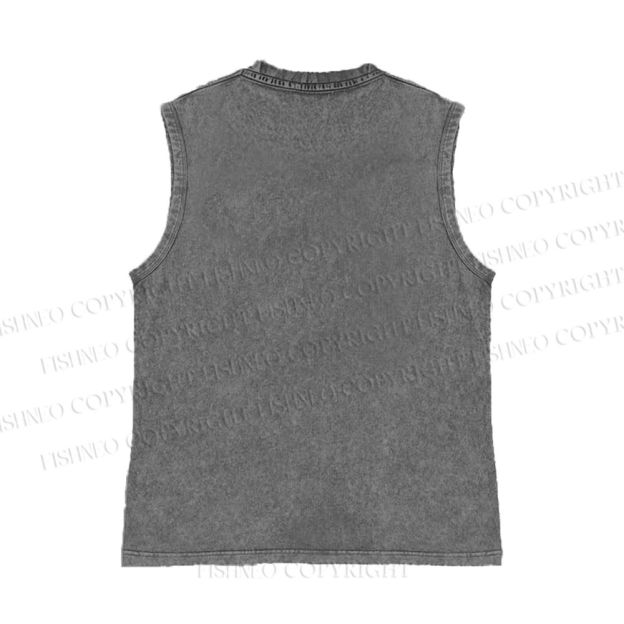 Unisex Japanese Fish Graffiti Printed Washed Tank Top