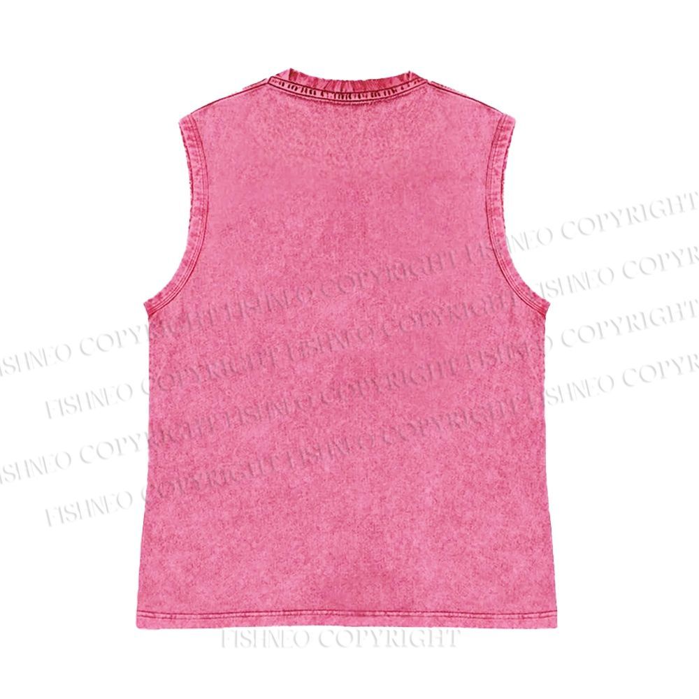 Unisex Japanese Fish Graffiti Printed Washed Tank Top