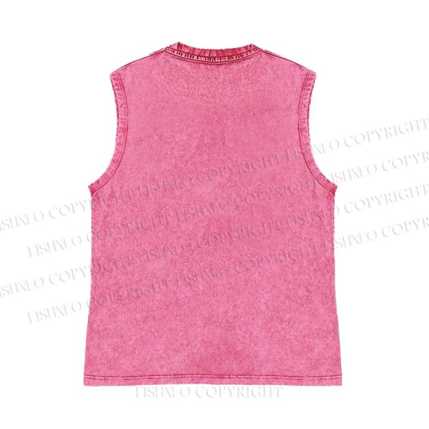 Unisex Japanese Fish Graffiti Printed Washed Tank Top