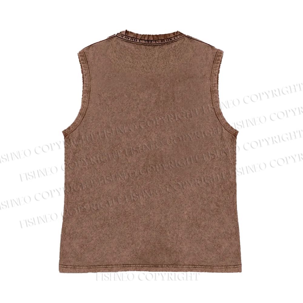 Unisex Japanese Fish Graffiti Printed Washed Tank Top