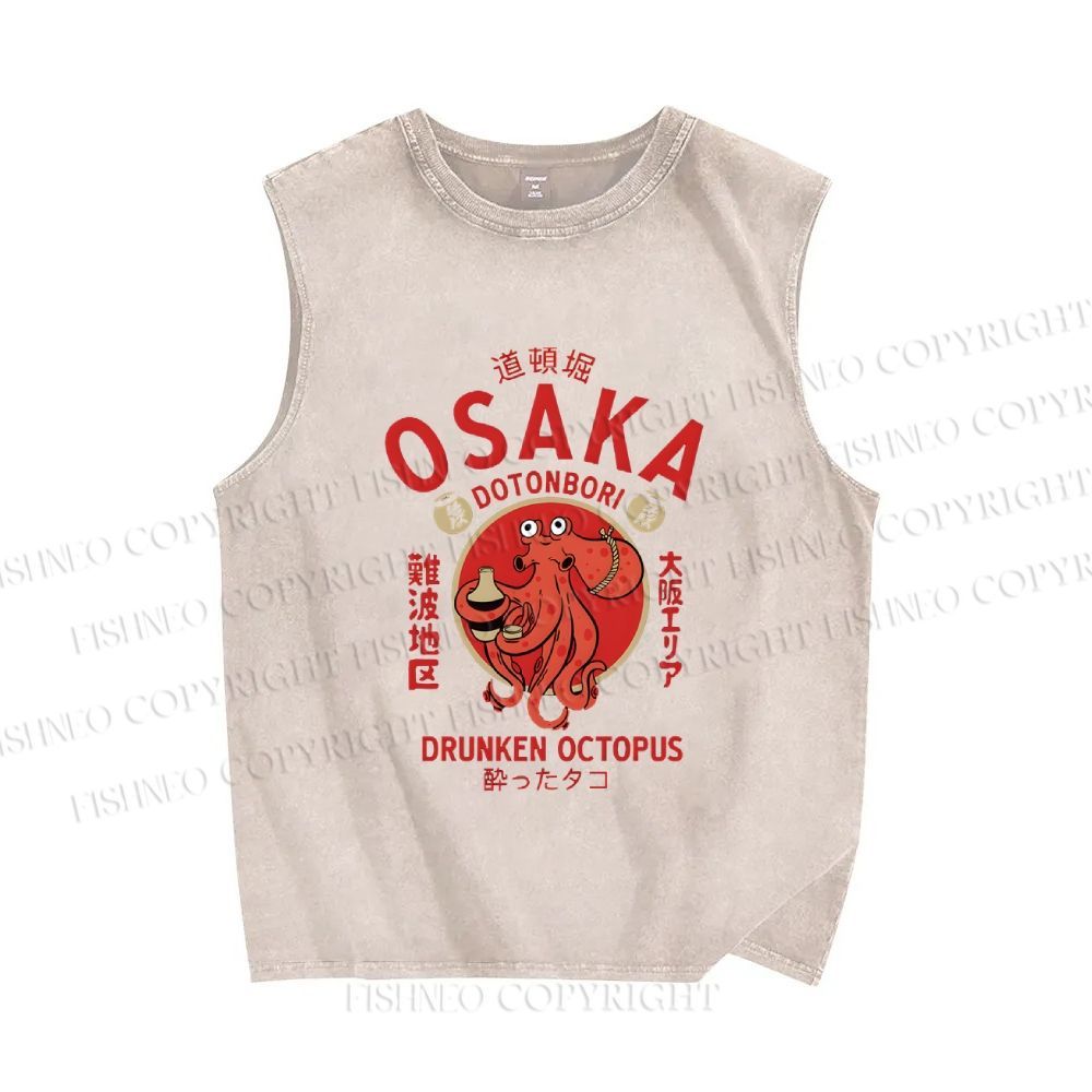 Unisex Osaka Octopus Printed Washed Tank Top