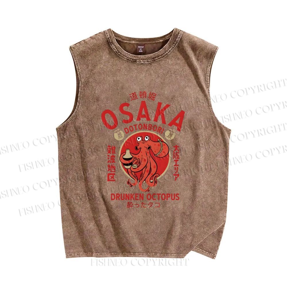 Unisex Osaka Octopus Printed Washed Tank Top