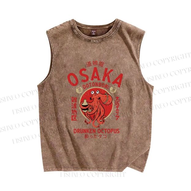 Unisex Osaka Octopus Printed Washed Tank Top