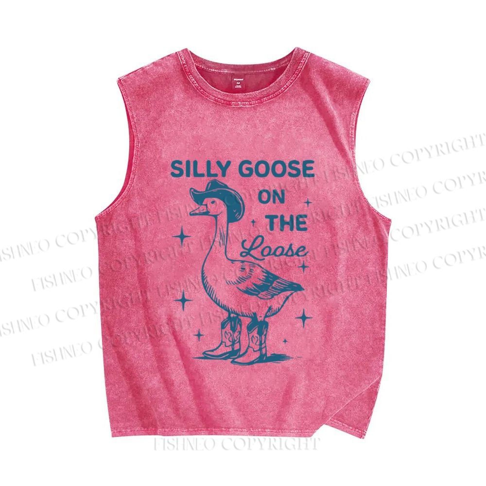 Unisex Vintage Silly Goose On The Loose Printed Washed Tank Top