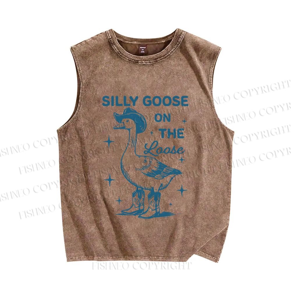 Unisex Vintage Silly Goose On The Loose Printed Washed Tank Top