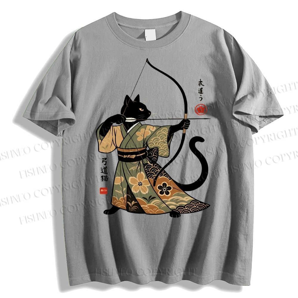 Unisex Vintage Japanese Cat Samurai Classic Cotton T-shirt
