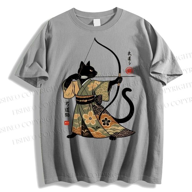 Unisex Vintage Japanese Cat Samurai Classic Cotton T-shirt