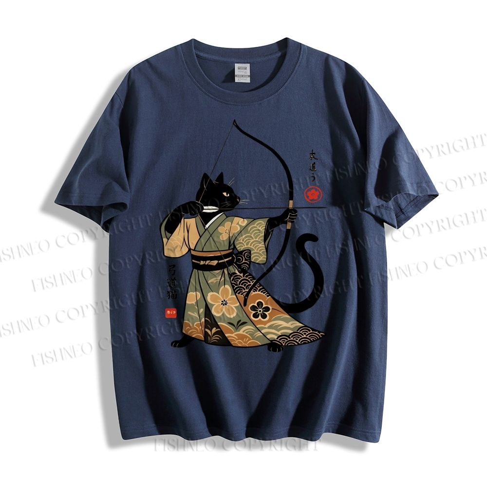 Unisex Vintage Japanese Cat Samurai Classic Cotton T-shirt
