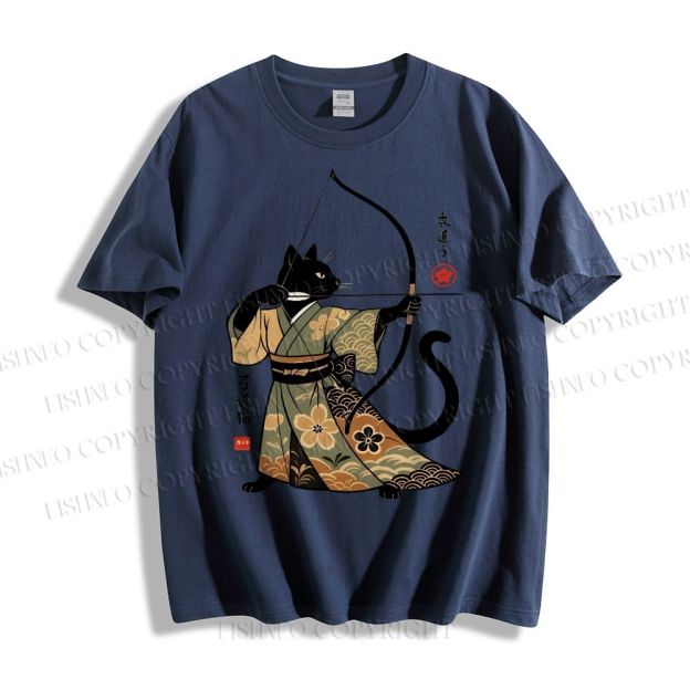 Unisex Vintage Japanese Cat Samurai Classic Cotton T-shirt