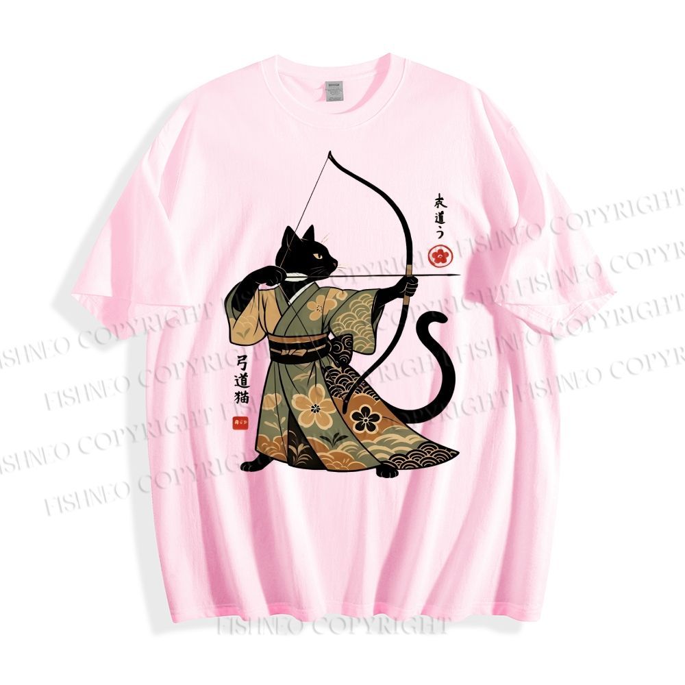 Unisex Vintage Japanese Cat Samurai Classic Cotton T-shirt