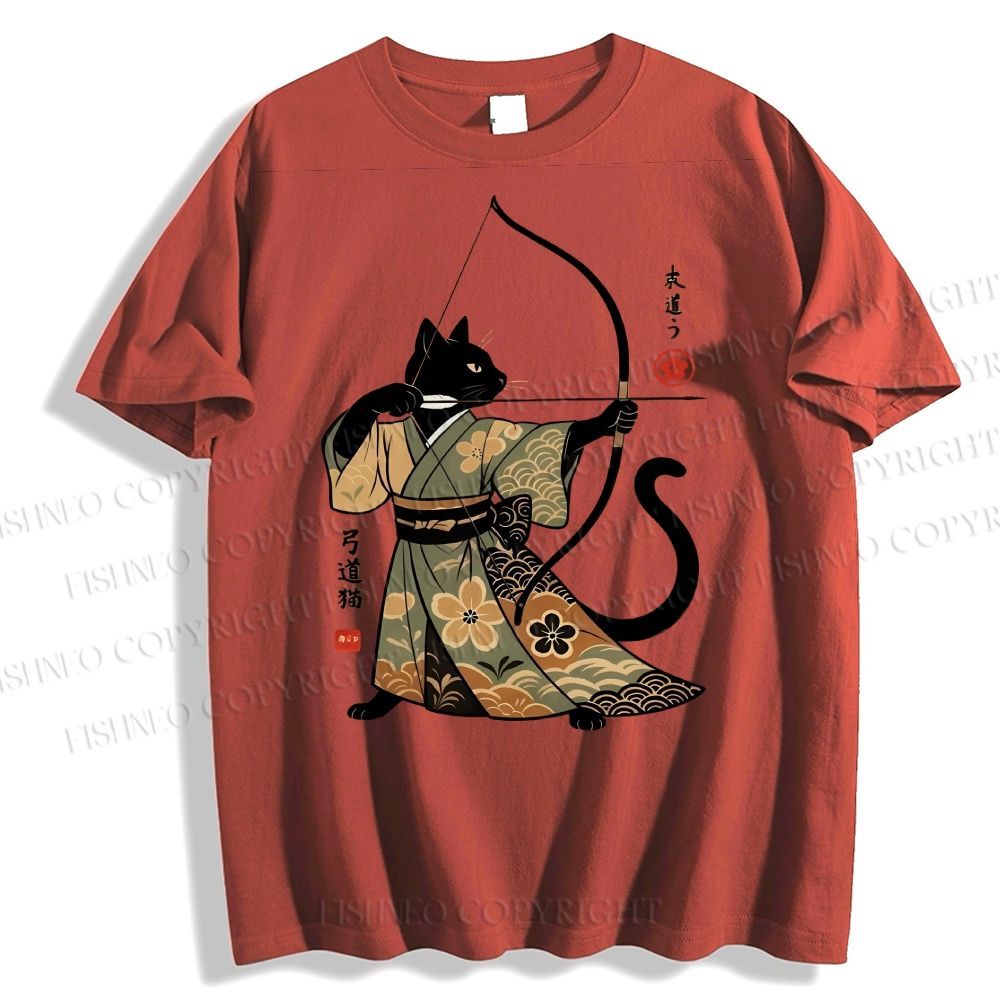 Unisex Vintage Japanese Cat Samurai Classic Cotton T-shirt