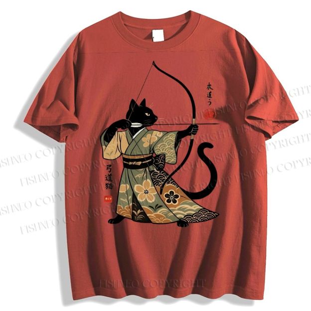 Unisex Vintage Japanese Cat Samurai Classic Cotton T-shirt