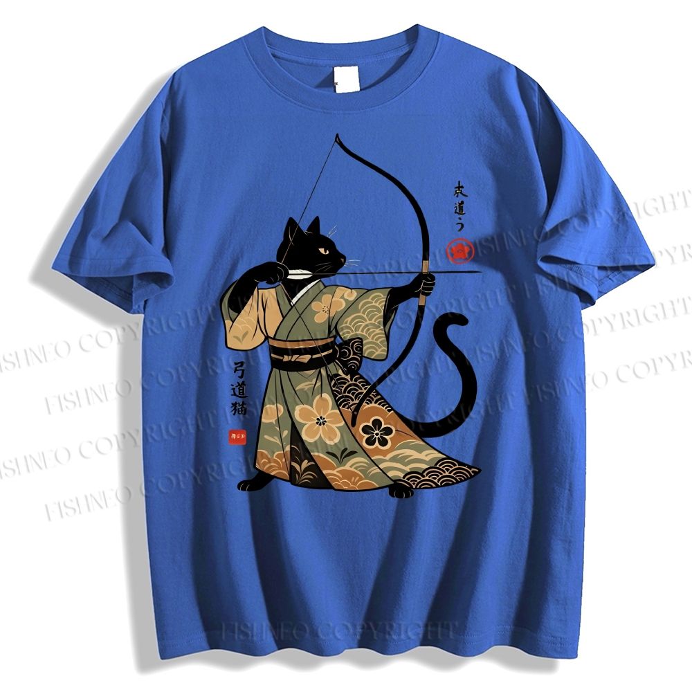 Unisex Vintage Japanese Cat Samurai Classic Cotton T-shirt