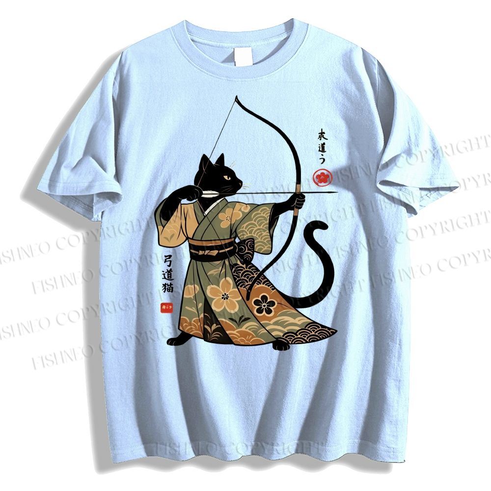 Unisex Vintage Japanese Cat Samurai Classic Cotton T-shirt