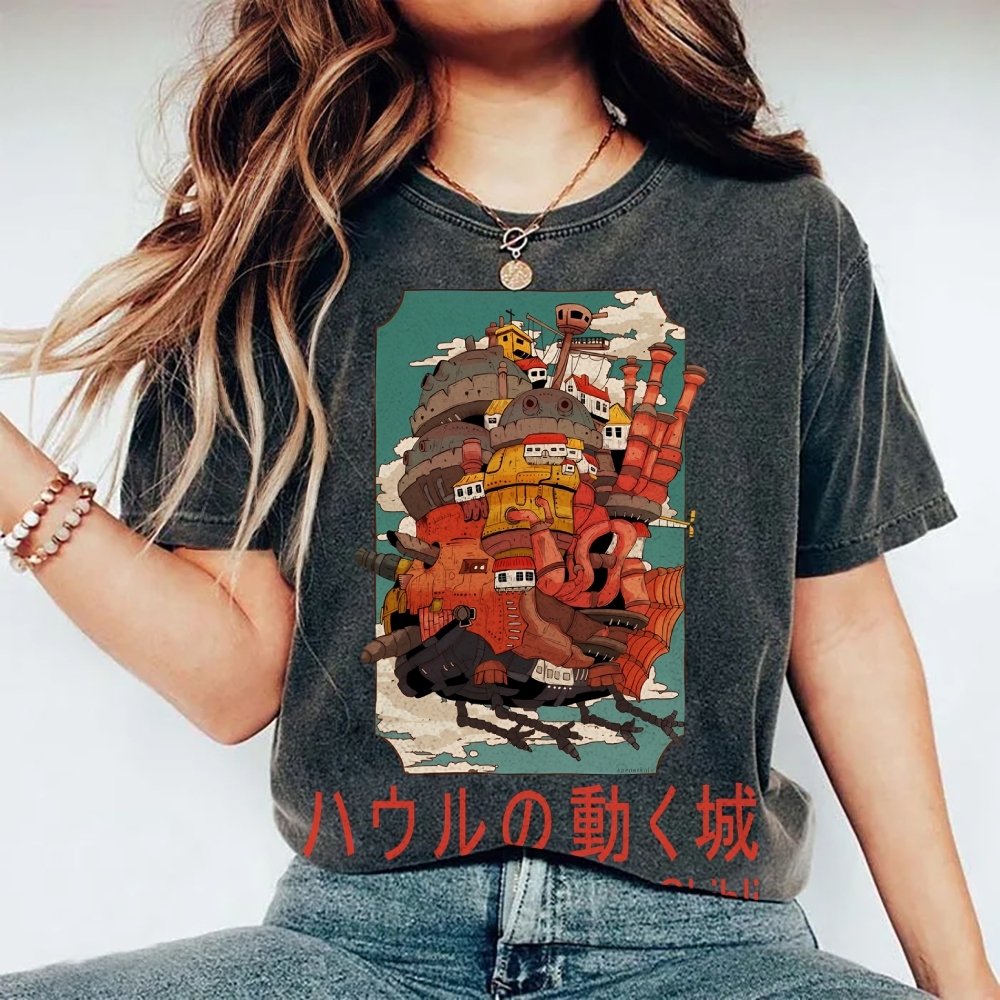 Ghibli Miyazaki Hayao Howl’s Moving Castle Anime Vintage Wash Japanese Design T-Shirt