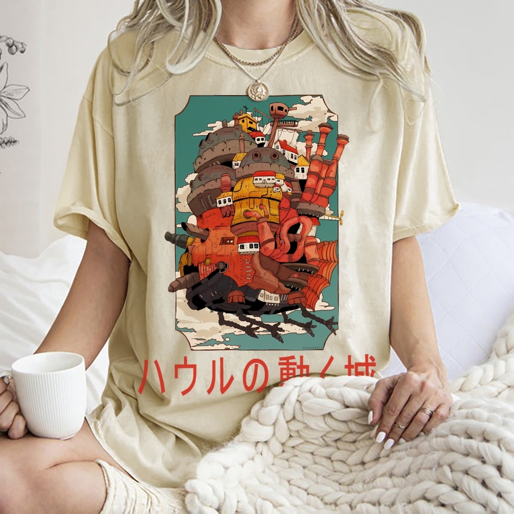 Ghibli Miyazaki Hayao Howl’s Moving Castle Anime Vintage Wash Japanese Design T-Shirt