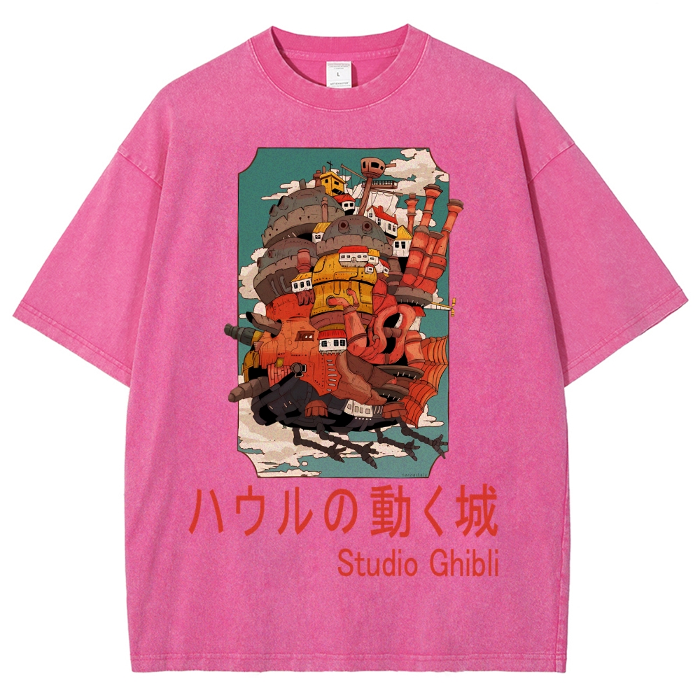 Ghibli Miyazaki Hayao Howl’s Moving Castle Anime Vintage Wash Japanese Design T-Shirt