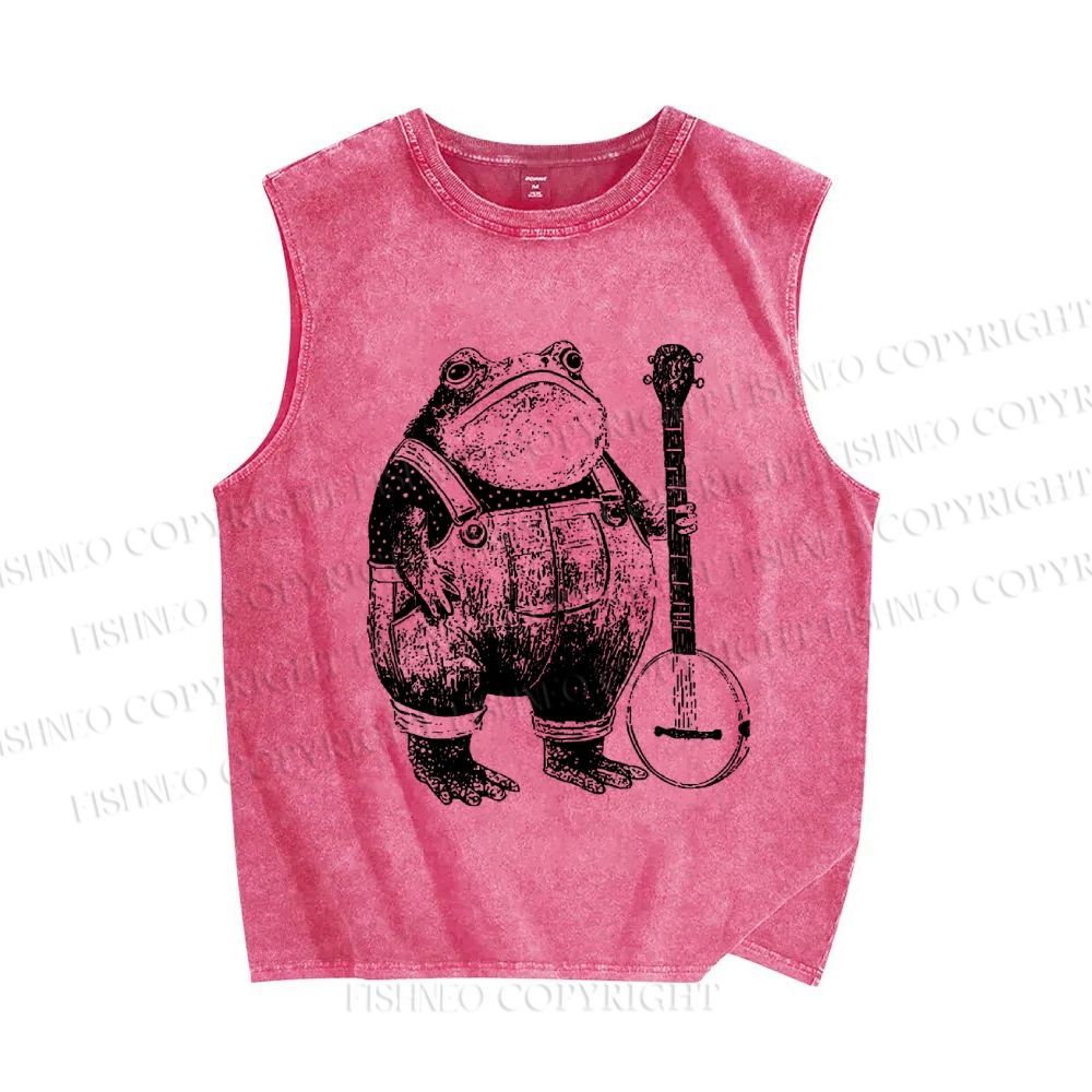 Unisex Vintage Frog Printed Washed Tank Top
