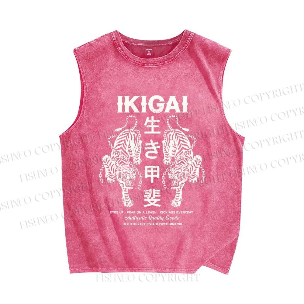 Unisex Vintage Japanese Tiger Printed Washed Tank Top