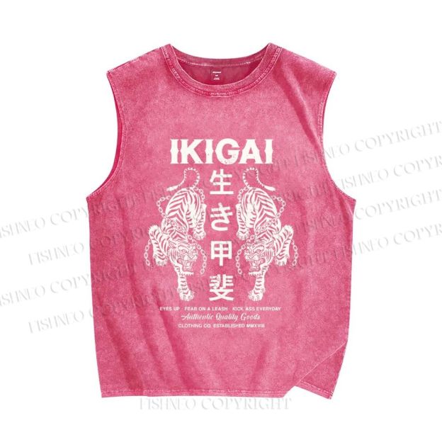 Unisex Vintage Japanese Tiger Printed Washed Tank Top