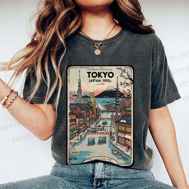 Unisex Tokyo Printed Washed Tee
