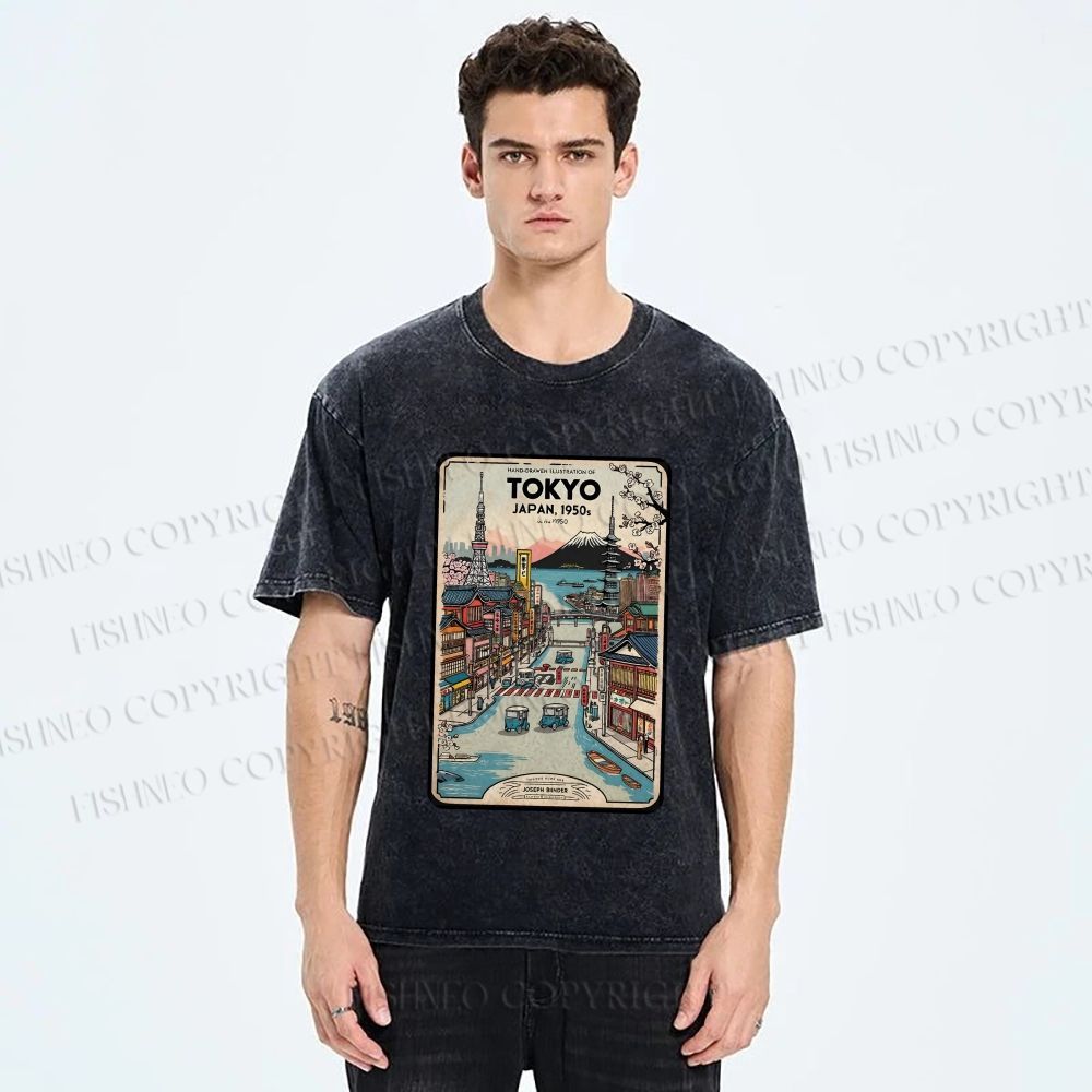 Unisex Tokyo Printed Washed Tee