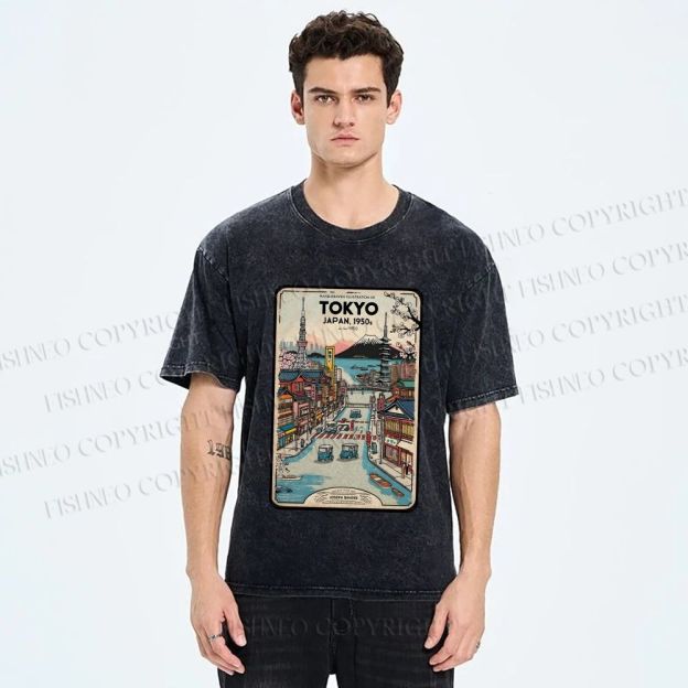 Unisex Tokyo Printed Washed Tee