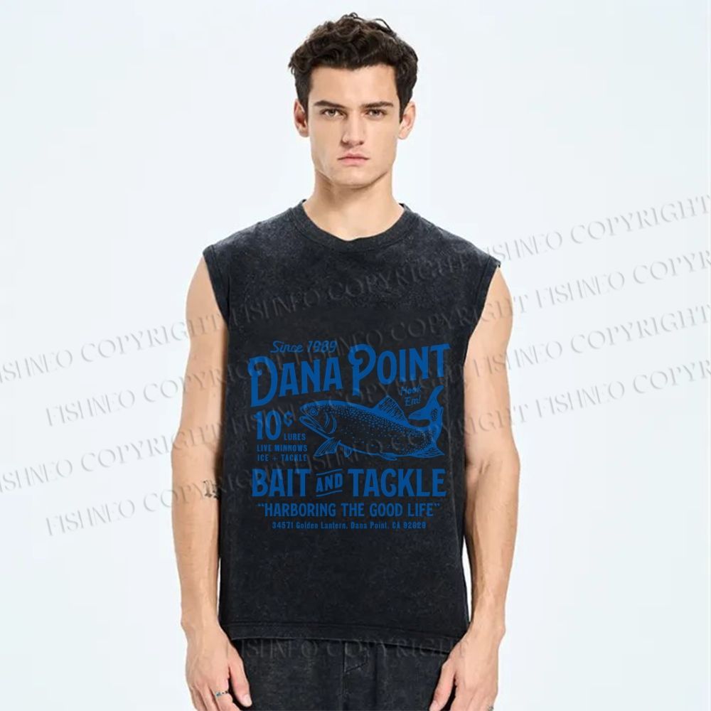 Unisex Vintage Fish Printed Washed Tank Top