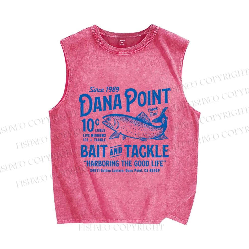 Unisex Vintage Fish Printed Washed Tank Top