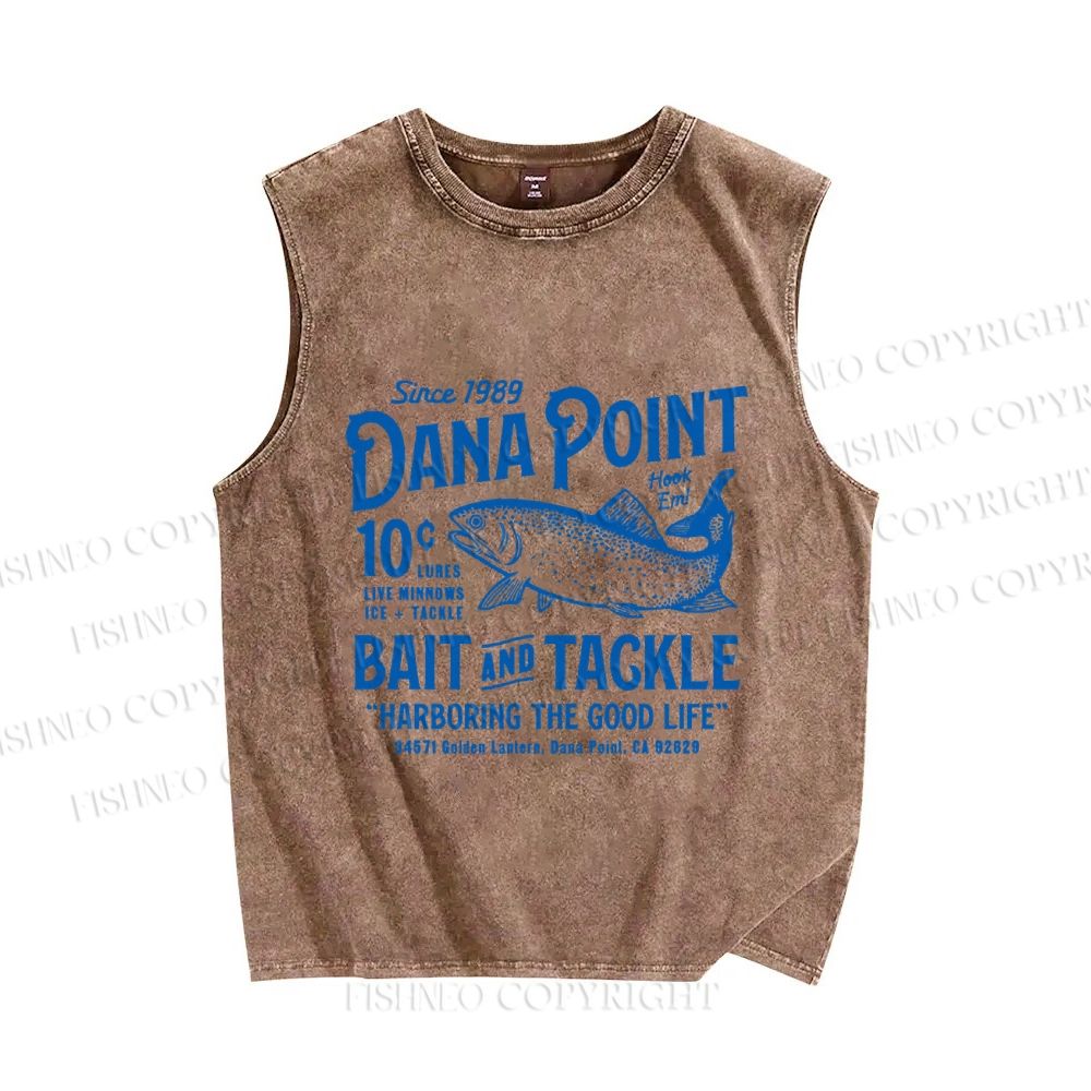 Unisex Vintage Fish Printed Washed Tank Top