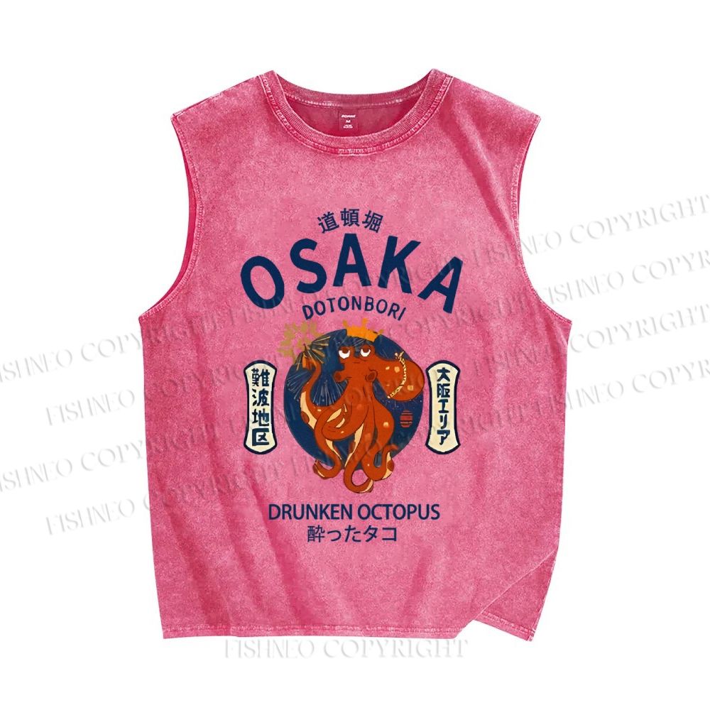 Unisex Osaka Drunken Octopus Japanese Style Printed Washed Tank Top