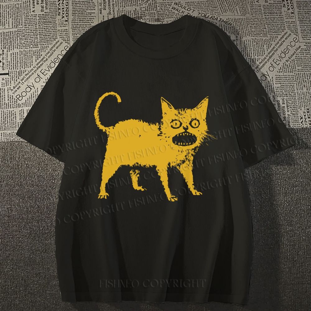 Unisex Horrible Japanese Cat Vintage Classic Cotton T-shirt