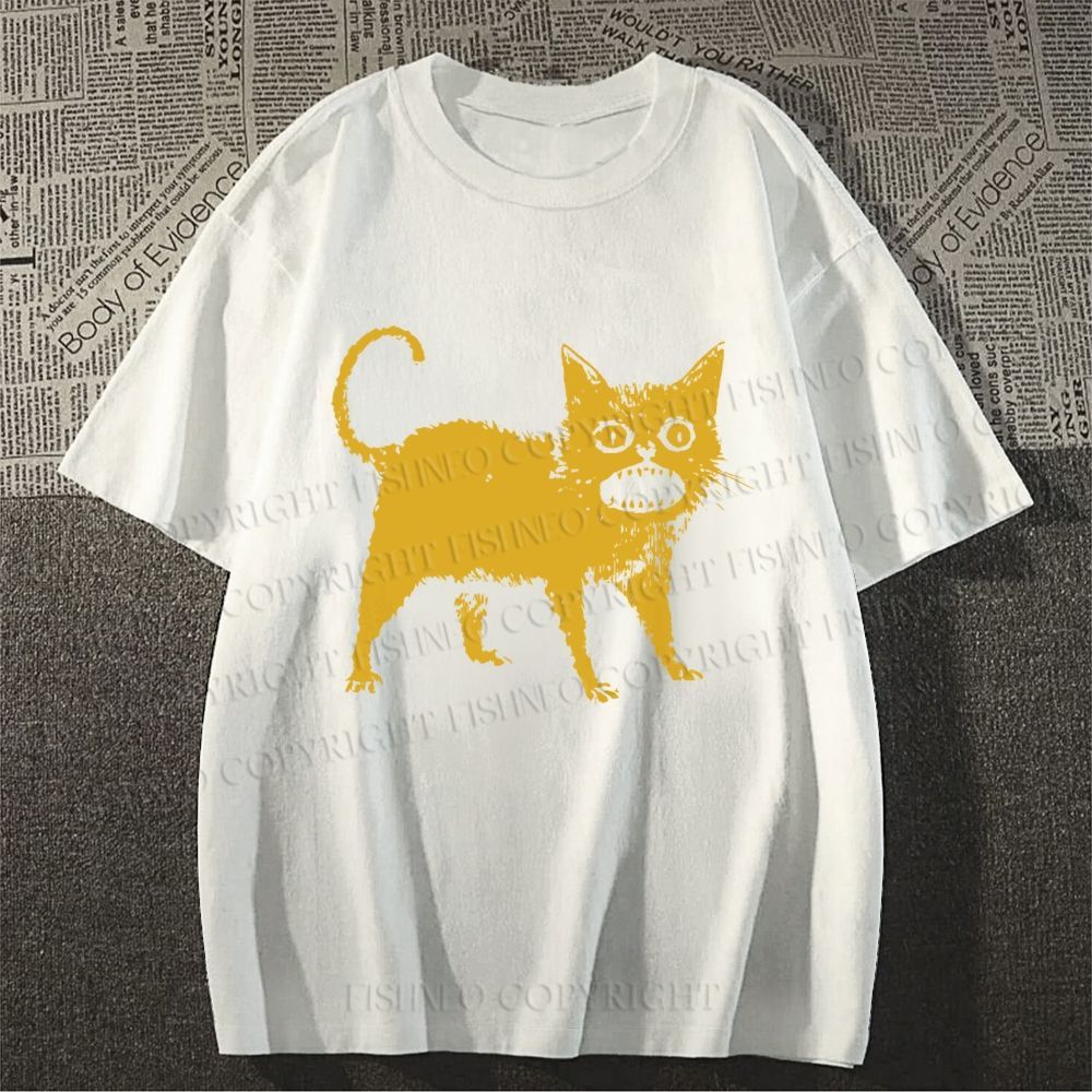 Unisex Horrible Japanese Cat Vintage Classic Cotton T-shirt