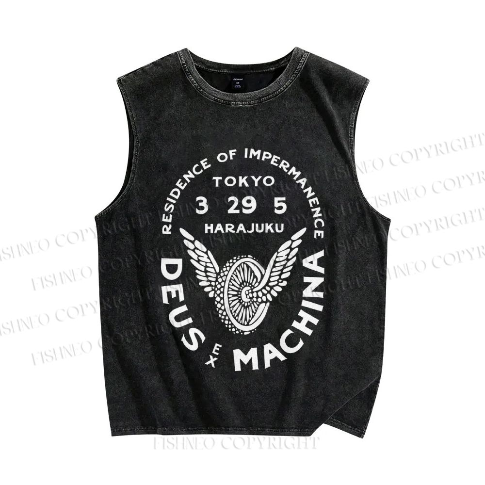 Unisex Deus Ex Machina Tokyo Japanese Style Printed Washed Tank Top