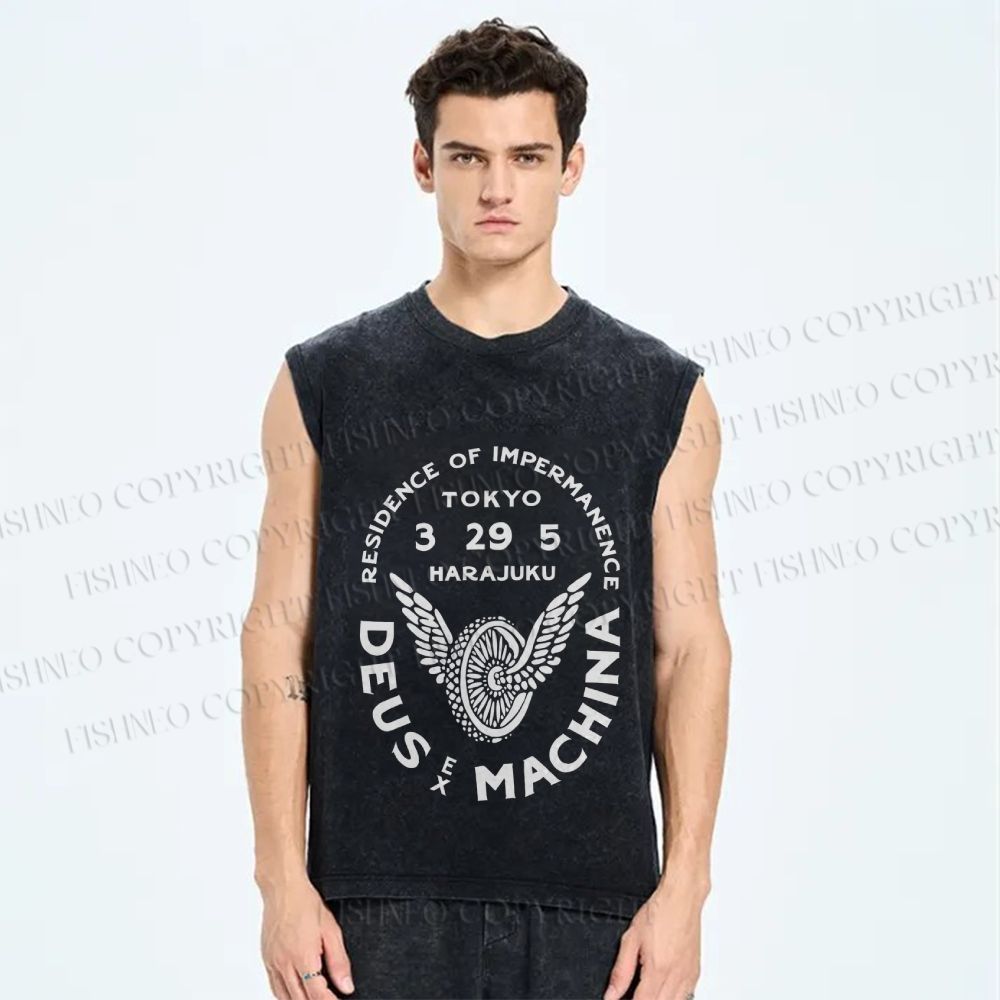 Unisex Deus Ex Machina Tokyo Japanese Style Printed Washed Tank Top
