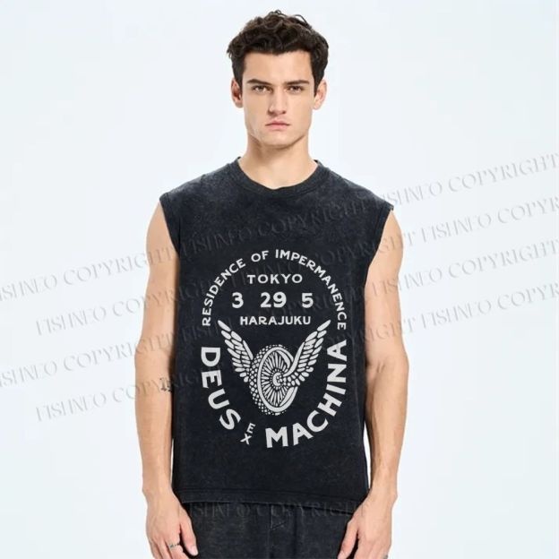 Unisex Deus Ex Machina Tokyo Japanese Style Printed Washed Tank Top