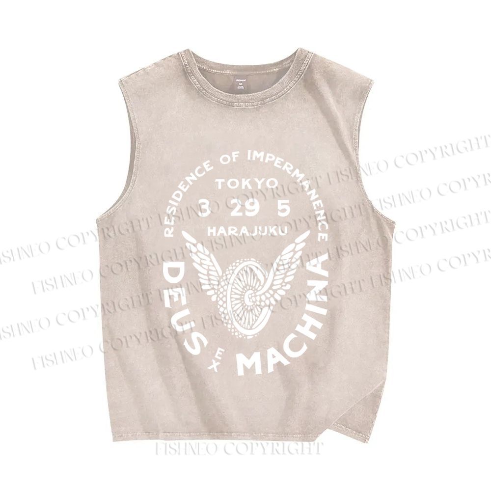 Unisex Deus Ex Machina Tokyo Japanese Style Printed Washed Tank Top
