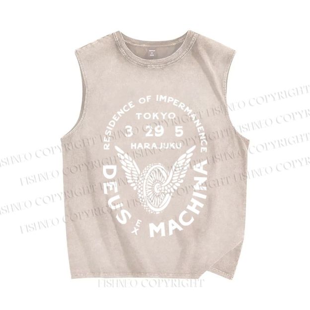 Unisex Deus Ex Machina Tokyo Japanese Style Printed Washed Tank Top