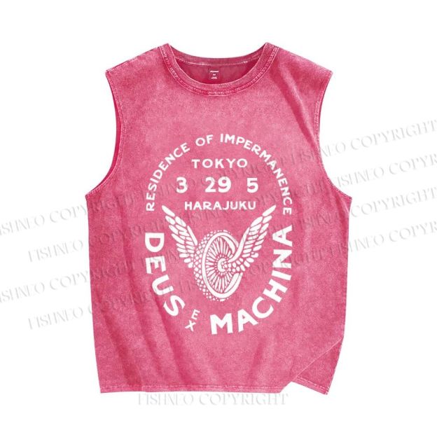 Unisex Deus Ex Machina Tokyo Japanese Style Printed Washed Tank Top