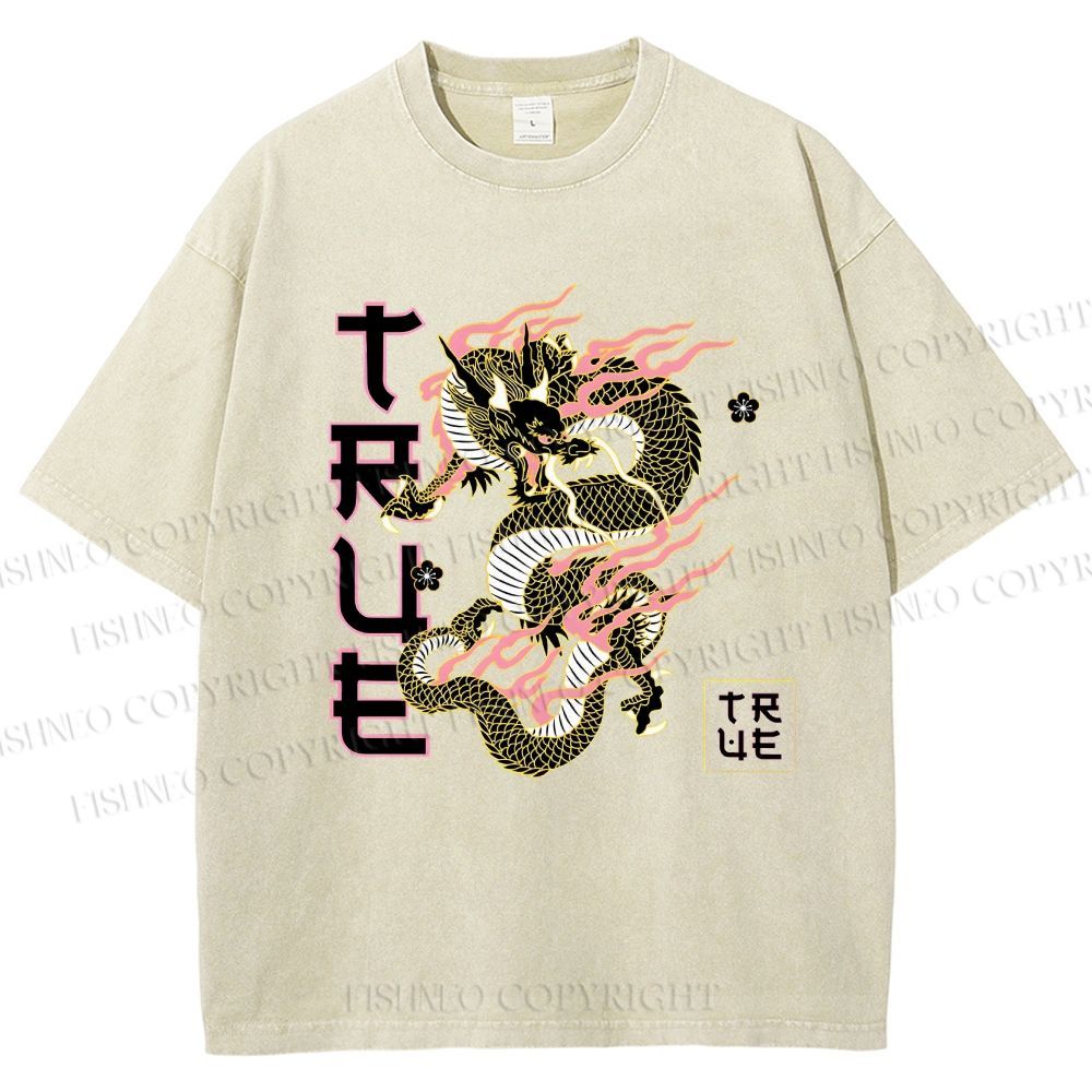 Unisex Dragon Printed Washed Tee